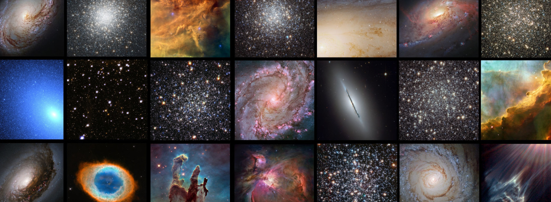 Images of nebulas, galaxies, and stars